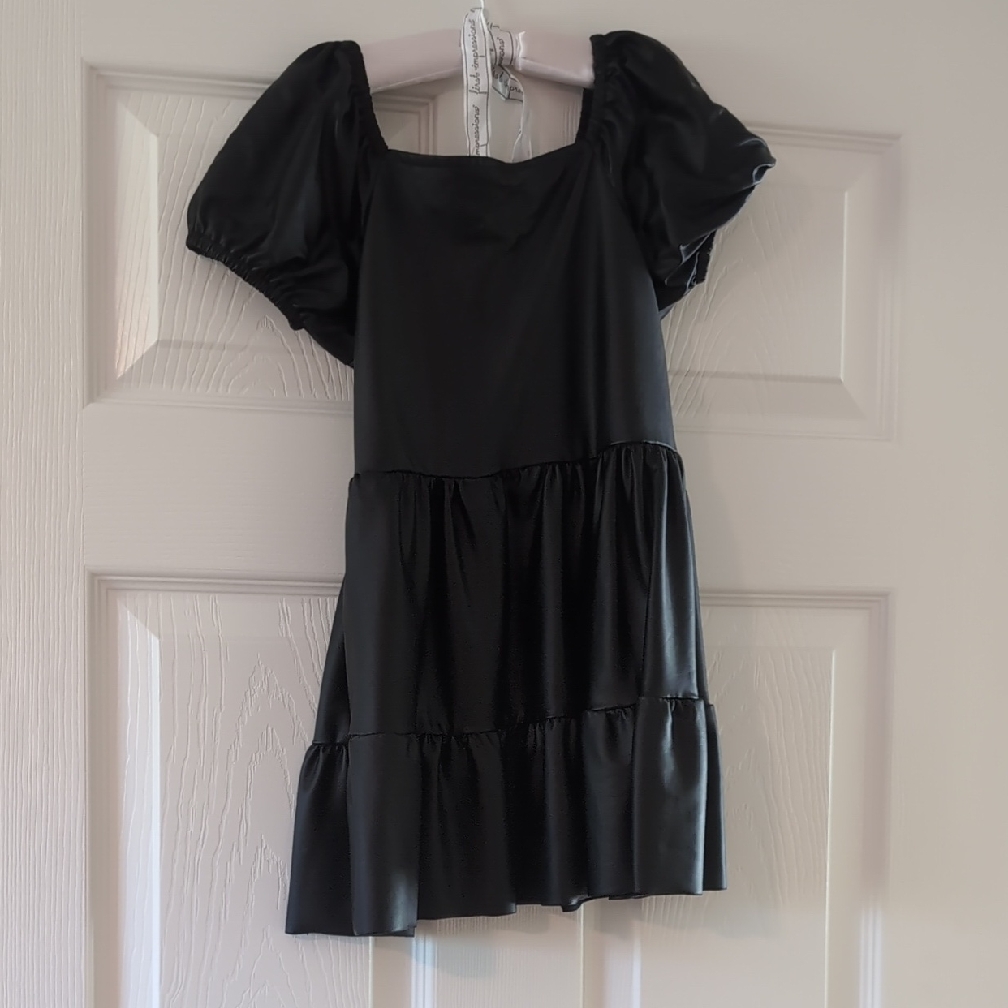 Little Mass Black Ruffled Tie Front Sundress